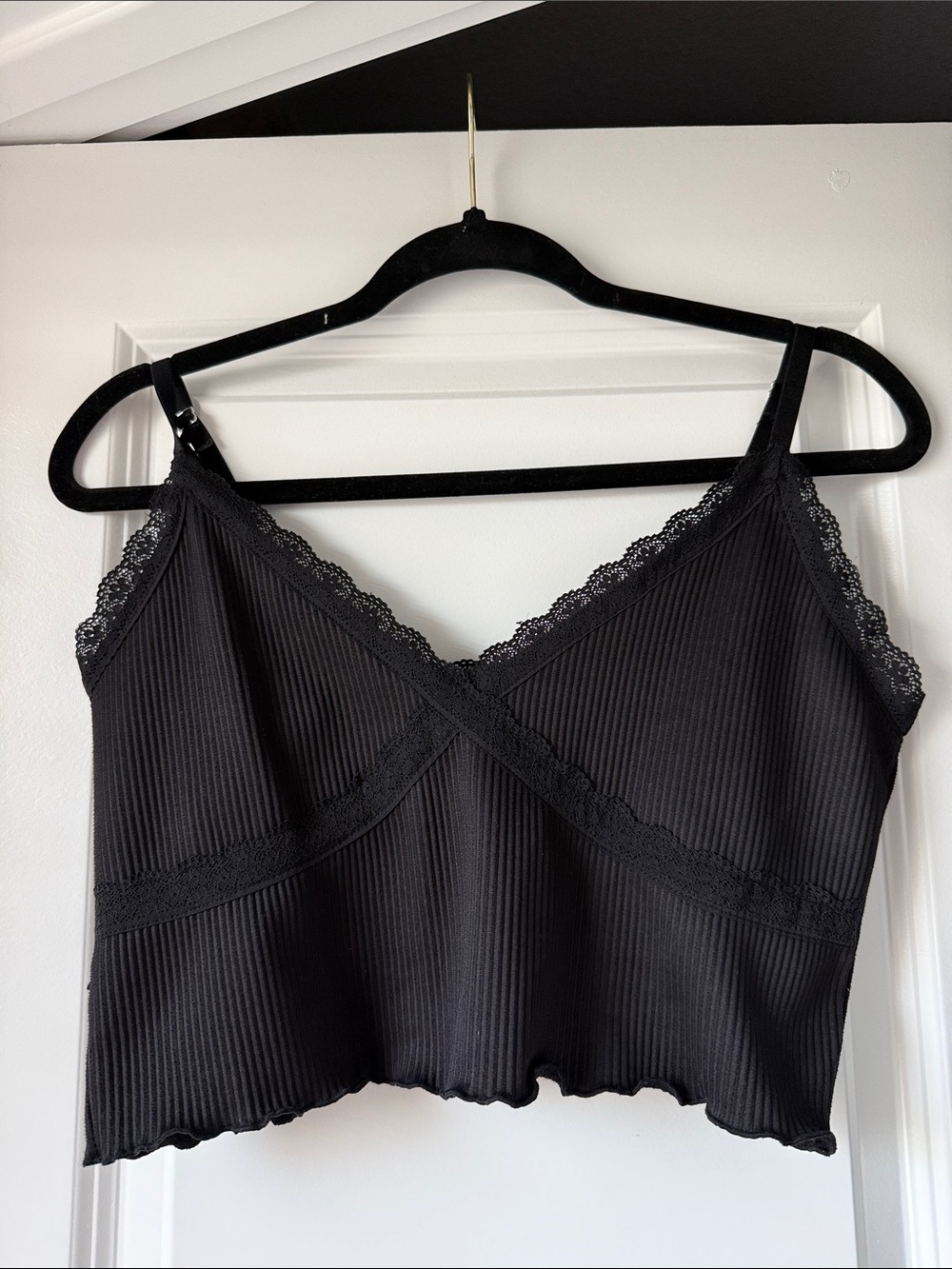 H&M Black Ribbed Lace-Trim Bandeau Cami - Women Intimates